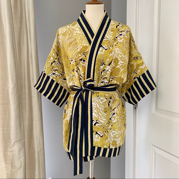 H&M Jackets & Blazers - H&M yellow & navy dolman sleeve kimono robe